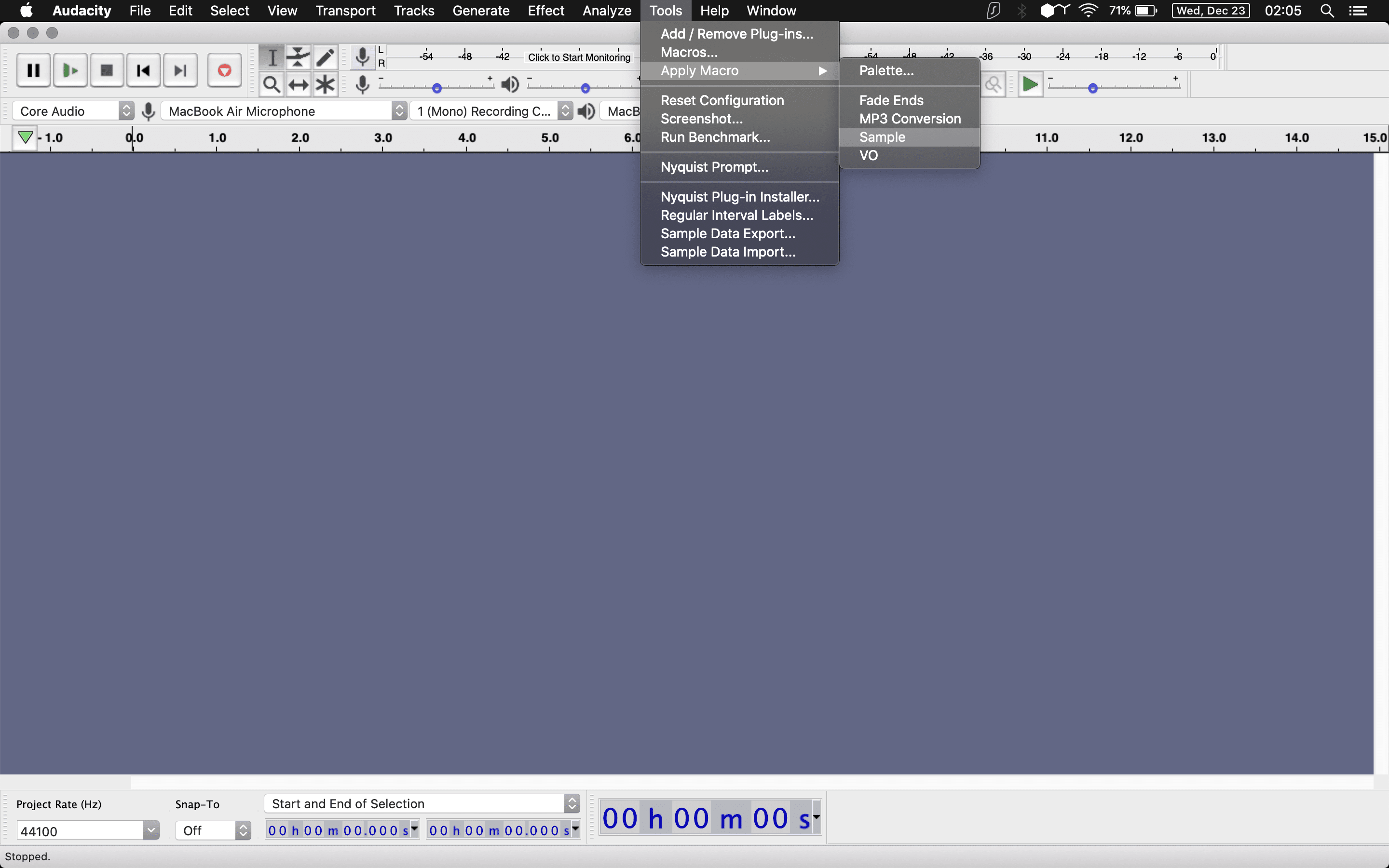 How to apply Macros in Audacity